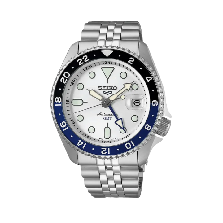 Seiko 5 Sports SKX GMT Sky Blue, Silver Cloud White Dial Stainless Steel Watch - SSK033K1
