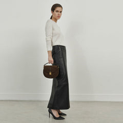 DeMellier The Siena Saddle mocha suede & mocha small grain