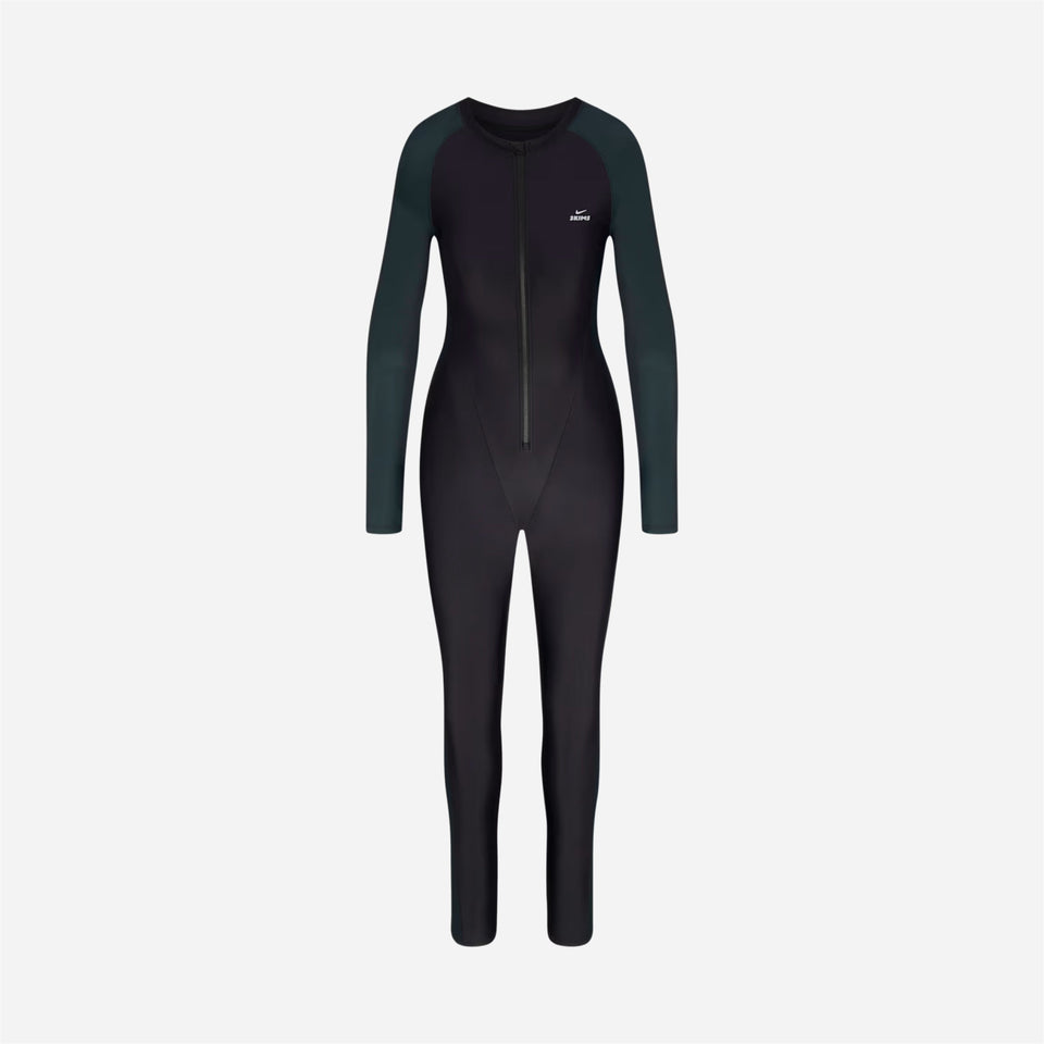 Nike X Skims Shine Zip-Front Long Bodysuit Obsidian Dark Teal