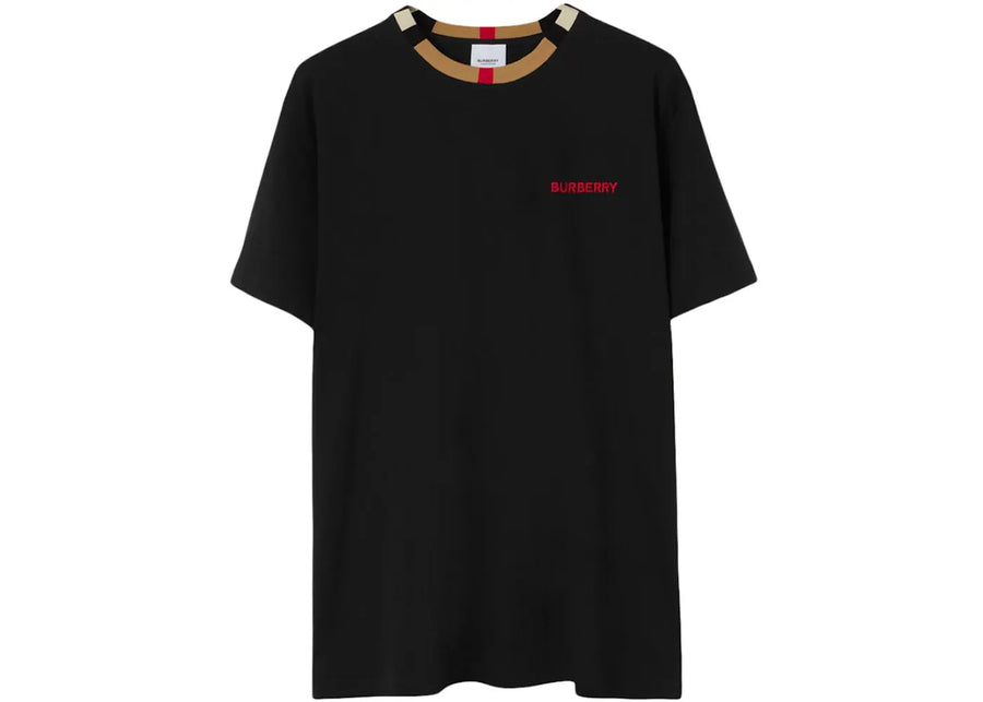 Burberry Icon Stripe Trim Cotton T-Shirt Black