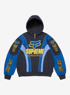 Supreme Fox Racing Zip Up Hooded Sweatshirt Blue