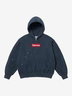 Supreme MM6 Maison Margiela Box Logo Zip Up Hooded Sweatshirt Navy Blue