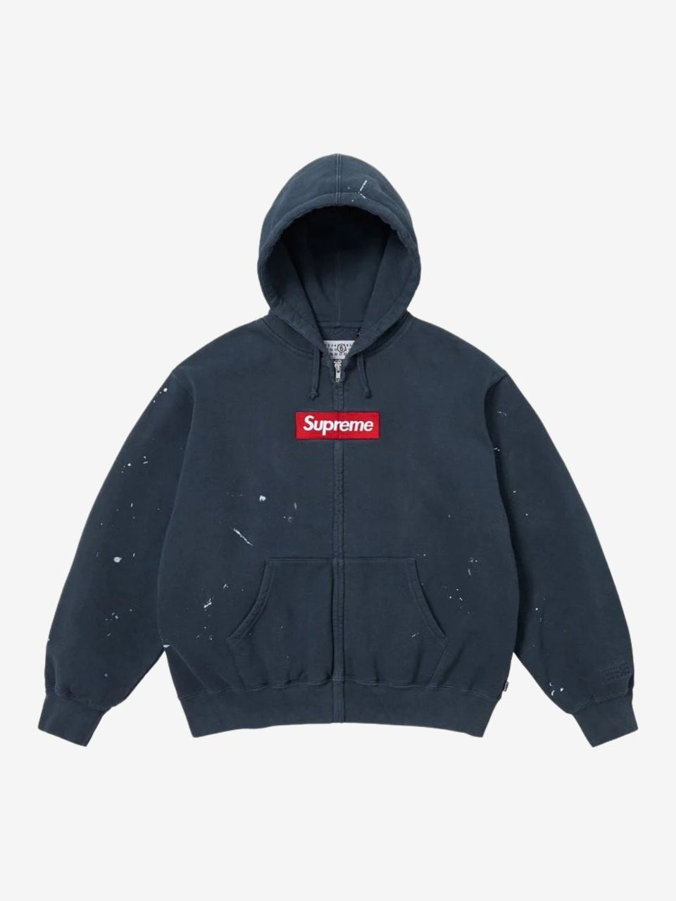 Supreme MM6 Maison Margiela Box Logo Zip Up Hooded Sweatshirt Navy Blue