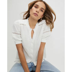 White Frill Collar Short Sleeve Blouse