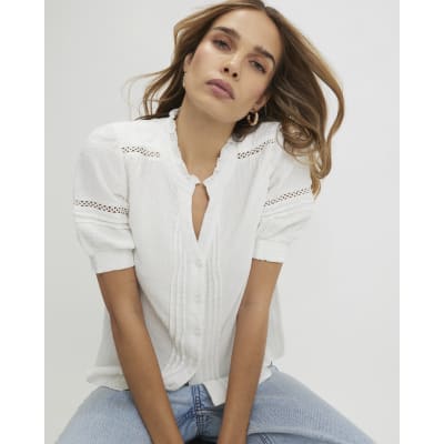 White Frill Collar Short Sleeve Blouse