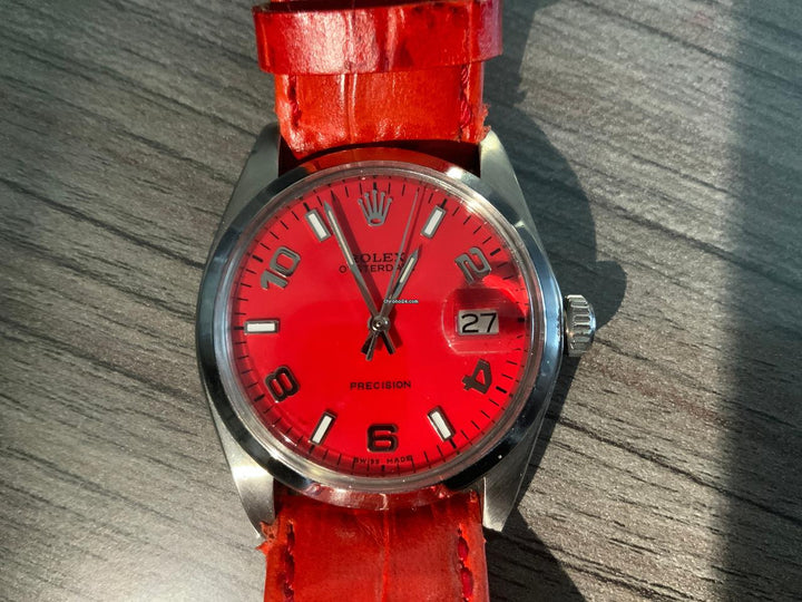 Rolex | Oysterdate Precision | 6494 | Steel | 34 x 42 mm | Leather | Red | Manual winding
