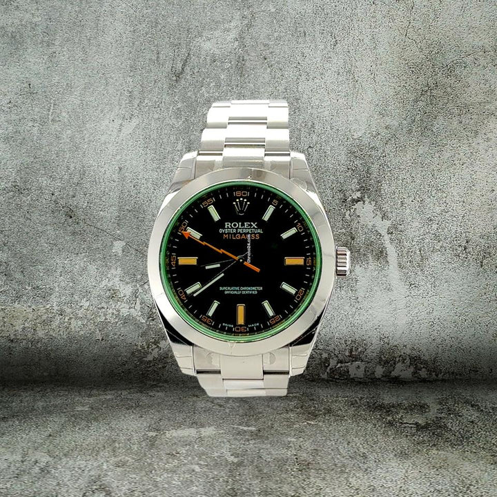 Rolex | Milgauss | ROLEX 116400GV FULL STICKERS MK1 FULL SET BLACK GREEN GLASS | Steel | 40 mm | Steel | Black | Automatic